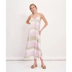 ATM Watercolor Stripe Silk Charmeuse Sleeveless Maxi Dress small